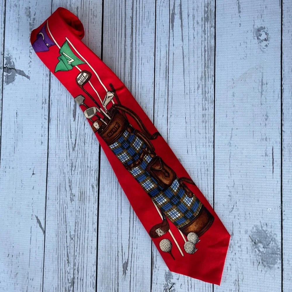 Polo Ralph Lauren Vintage Men's Preppy Tie Ivy League Red Silk Golf‎ Necktie USA